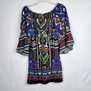 Flying Tomato Mini Dress Aztec Boho Off The Shoulder Gauze Bell Sleeve Sz Medium